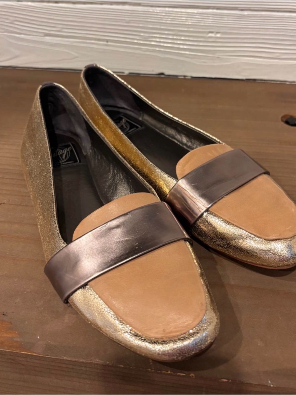 Jeffrey Campbell Metallic Gold & Tan Loafers Anthropologie